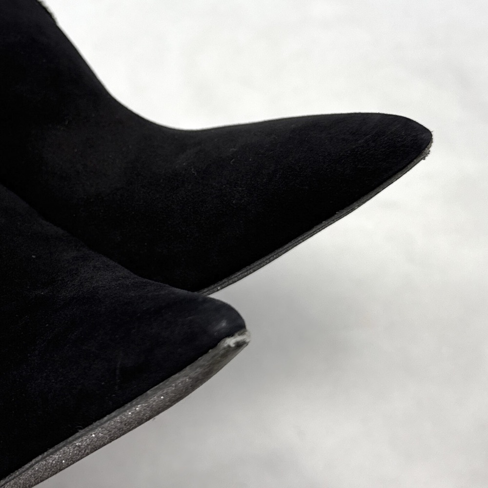 Rene Caovilla Strass Embellished Suede Pointed Toe Open Back Ankle Bootie Heels - Picture 12 of 16